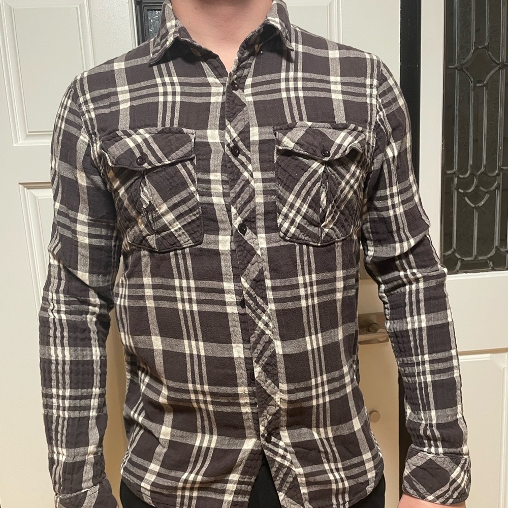 Plaid black and white button down